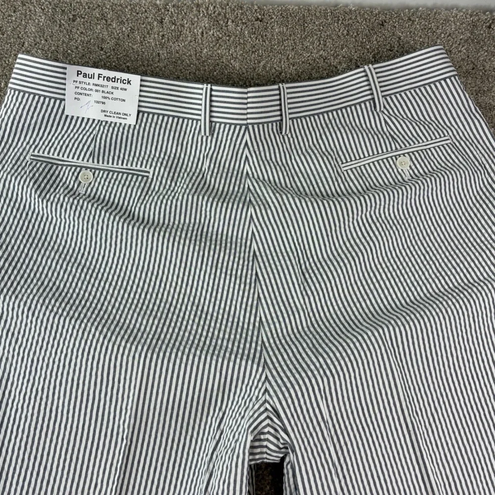 Paul‎ Fredrick Seersucker Pants Mens 40 Black White Striped Wedding Dapper New
